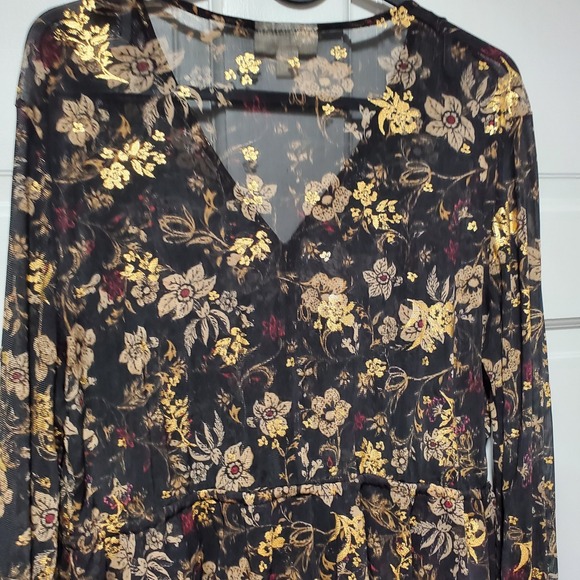 Style & Co Womens Blouse Size Medium Black Metallic Floral Ruffled Cottaggecore - Picture 9 of 16